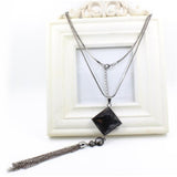 Max Fashion Geometric Diamond Crystal Long Necklace Sweater Chain rhombus Black