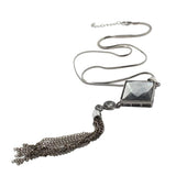 Max Fashion Geometric Diamond Crystal Long Necklace Sweater Chain rhombus Black