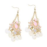 Maxbell Bohemia Shell Disc Dangle Earrings Crystal Rhinestone Inlaid Jewel Accessory