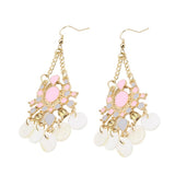 Maxbell Bohemia Shell Disc Dangle Earrings Crystal Rhinestone Inlaid Jewel Accessory