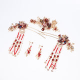 Maxbell Ancient Chinese Tassel Hair Comb Pin Earrings Set Costume Headdress Wedding Tiara Hairband