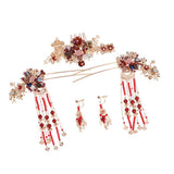 Maxbell Ancient Chinese Tassel Hair Comb Pin Earrings Set Costume Headdress Wedding Tiara Hairband