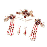 Maxbell Ancient Chinese Tassel Hair Comb Pin Earrings Set Costume Headdress Wedding Tiara Hairband