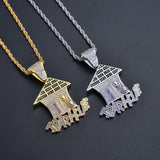 Max Vintage Pendant Necklace Punk Trap House Letter Zircon  Jewel Silver