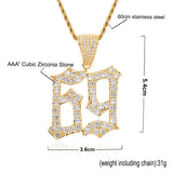 Max Hip-hop accessory zircon creative number 69 pendant necklace Golden