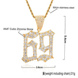 Max Hip-hop accessory zircon creative number 69 pendant necklace Golden