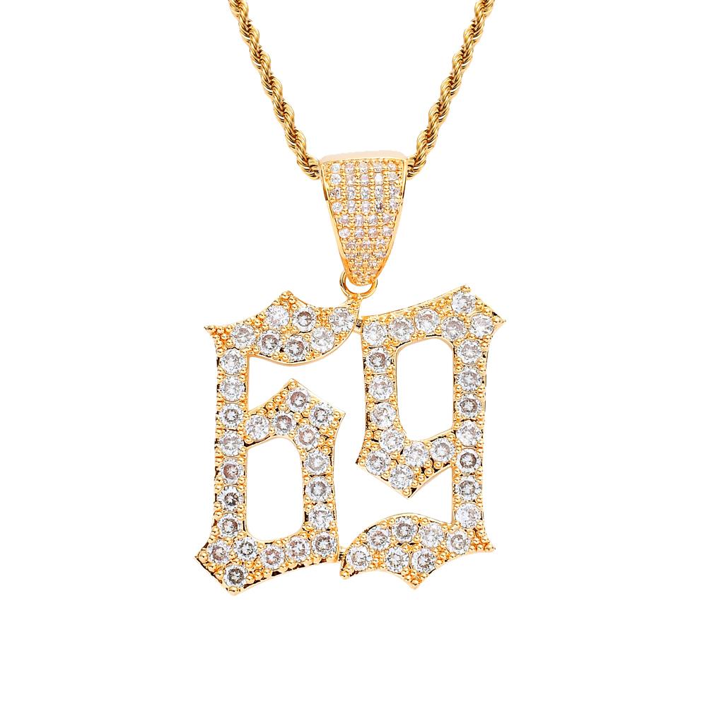 Max Hip-hop accessory zircon creative number 69 pendant necklace Golden