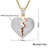 Max Heart-broken shape pendant zircon hip-hop necklace Golden