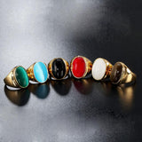 Max Elliptical Cat Eye Gemstone Ring Titanium Steel Opal Ring Coffee