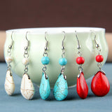 Max Temperament Texture Turquoise Earrings Bridal Dangle Drop Ear Rings Blue