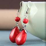 Max Temperament Texture Turquoise Earrings Bridal Dangle Drop Ear Rings Red