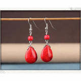 Max Temperament Texture Turquoise Earrings Bridal Dangle Drop Ear Rings Red