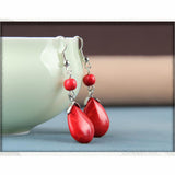 Max Temperament Texture Turquoise Earrings Bridal Dangle Drop Ear Rings Red