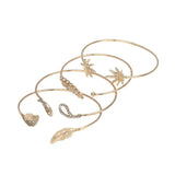 Maxbell 4 Pieces Women Simple Crystal Coconut Multi Leaf Adjustable Cuff Bracelets