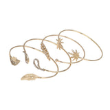 Maxbell 4 Pieces Women Simple Crystal Coconut Multi Leaf Adjustable Cuff Bracelets