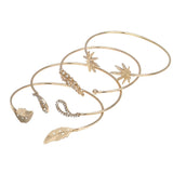 Maxbell 4 Pieces Women Simple Crystal Coconut Multi Leaf Adjustable Cuff Bracelets