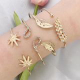 Maxbell 4 Pieces Women Simple Crystal Coconut Multi Leaf Adjustable Cuff Bracelets