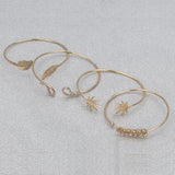 Maxbell 4 Pieces Women Simple Crystal Coconut Multi Leaf Adjustable Cuff Bracelets