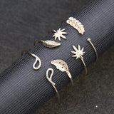 Maxbell 4 Pieces Women Simple Crystal Coconut Multi Leaf Adjustable Cuff Bracelets