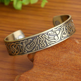 Max Viking Talisman Wide Cuff Bracelet Totem Open Wire Bangle Antique Gold