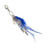Max Boho Style Turquoise Blue Feather Charm Keyring Key Chain Mini Palm Keyfob