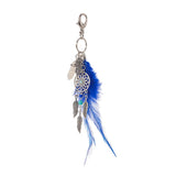 Max Boho Style Turquoise Blue Feather Charm Keyring Key Chain Mini Palm Keyfob