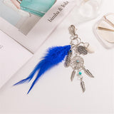 Max Boho Style Turquoise Blue Feather Charm Keyring Key Chain Mini Palm Keyfob