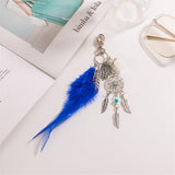 Max Boho Style Turquoise Blue Feather Charm Keyring Key Chain Mini Palm Keyfob