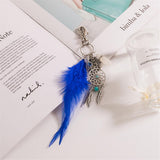 Max Boho Style Turquoise Blue Feather Charm Keyring Key Chain Mini Palm Keyfob
