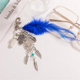 Max Boho Style Turquoise Blue Feather Charm Keyring Key Chain Mini Palm Keyfob
