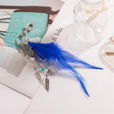 Max Boho Style Turquoise Blue Feather Charm Keyring Key Chain Mini Palm Keyfob