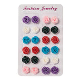 Max 12 Pairs Assorted Resin Rose Flower Ear Studs Piercing Earrings Jewelry