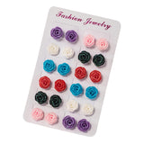 Max 12 Pairs Assorted Resin Rose Flower Ear Studs Piercing Earrings Jewelry