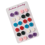 Max 12 Pairs Assorted Resin Rose Flower Ear Studs Piercing Earrings Jewelry