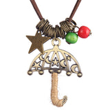 Max Vintage Style Plated Alloy Star Moon Umbrella Charm Pendant Necklace Jewelry