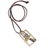 Max Leather Cord Necklace Chain Gold Four Birds Pendant Necklace for Women Men