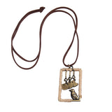 Max Leather Cord Necklace Chain Gold Four Birds Pendant Necklace for Women Men