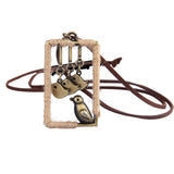 Max Leather Cord Necklace Chain Gold Four Birds Pendant Necklace for Women Men