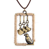 Max Leather Cord Necklace Chain Gold Four Birds Pendant Necklace for Women Men
