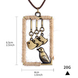 Max Leather Cord Necklace Chain Gold Four Birds Pendant Necklace for Women Men
