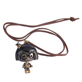 Max Cute Glasses Girl Pendant Wax Rope Necklace Fashion Jewelry Black