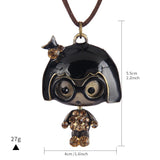 Max Cute Glasses Girl Pendant Wax Rope Necklace Fashion Jewelry Black