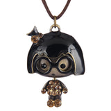 Max Cute Glasses Girl Pendant Wax Rope Necklace Fashion Jewelry Black