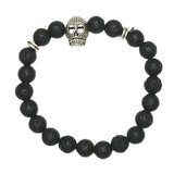 Max Unisex Black Lava Stone Beaded Charm Bracelet Bangles Jewelry Skull