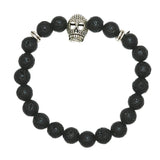 Max Unisex Black Lava Stone Beaded Charm Bracelet Bangles Jewelry Skull