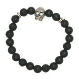 Max Unisex Black Lava Stone Beaded Charm Bracelet Bangles Jewelry Skull