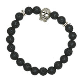 Max Unisex Black Lava Stone Beaded Charm Bracelet Bangles Jewelry Skull