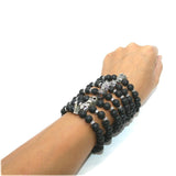 Max Unisex Black Lava Stone Beaded Charm Bracelet Bangles Jewelry Skull