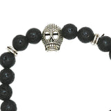 Max Unisex Black Lava Stone Beaded Charm Bracelet Bangles Jewelry Skull