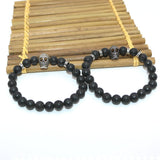 Max Unisex Black Lava Stone Beaded Charm Bracelet Bangles Jewelry Skull